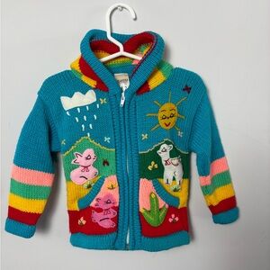 Sisandina size 2 Peruvian wool/acrylic zip up sweater jacket rainbow handmade